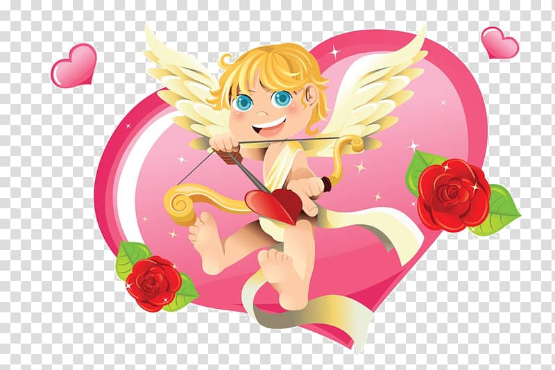 Cupid and Psyche Heart Valentines Day , Cartoon angel flower transparent background PNG clipart