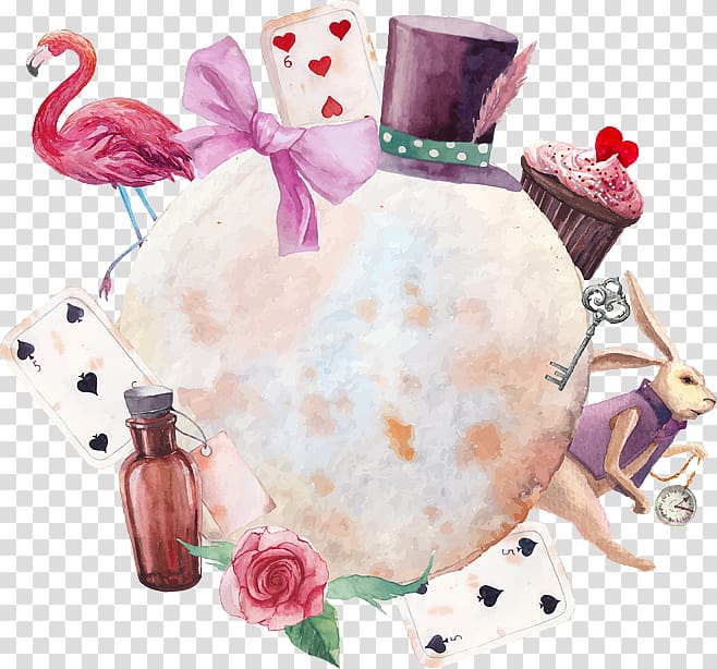 assorted collection illustration, Alices Adventures in Wonderland White Rabbit Watercolor painting Illustration, cute cartoon transparent background PNG clipart