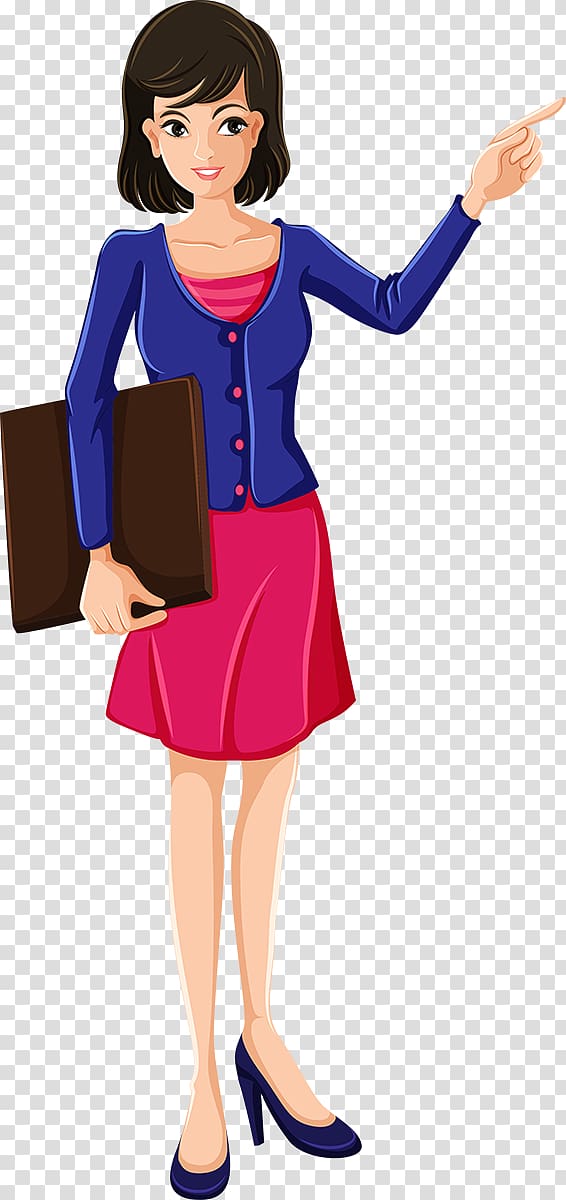woman pointing at left side illustration, Teacher Cartoon, Female teachers transparent background PNG clipart