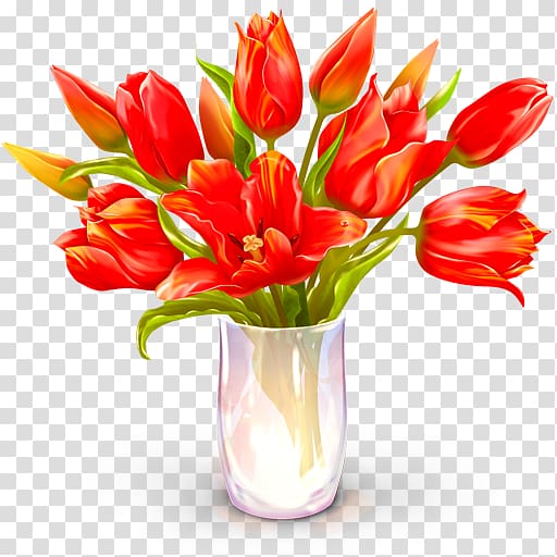 Birthday cake Gift Valentines Day Icon, Creative hand-painted red tulips transparent background PNG clipart