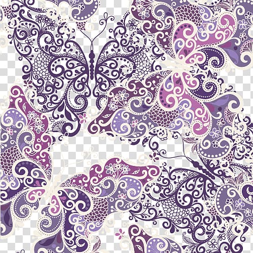 purple and white butterfly illustration, Butterfly Paisley, Butterfly pattern shading transparent background PNG clipart