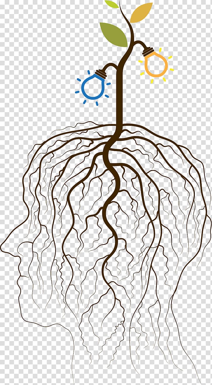 roots illustration, Age of Enlightenment Concept Idea Illustration, hand-drawn brain and branches transparent background PNG clipart