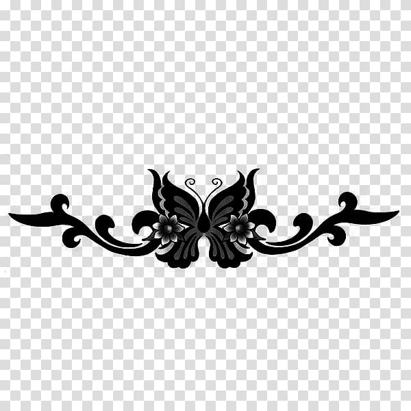 Lower-back tattoo Butterfly Abziehtattoo Sticker, flower black transparent background PNG clipart
