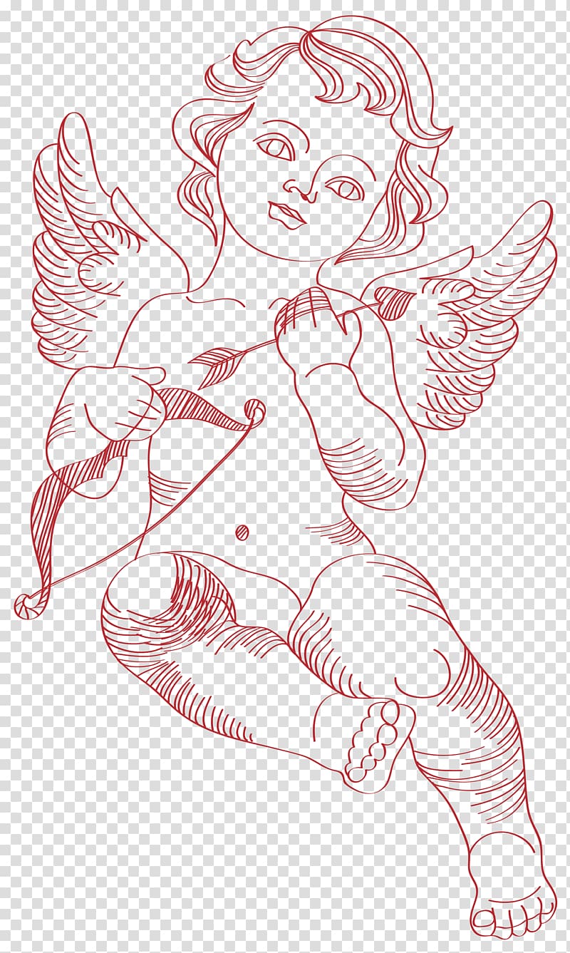 Cupid illustration, Visual arts Hand Line art Sketch, Sketch of Cupid transparent background PNG clipart