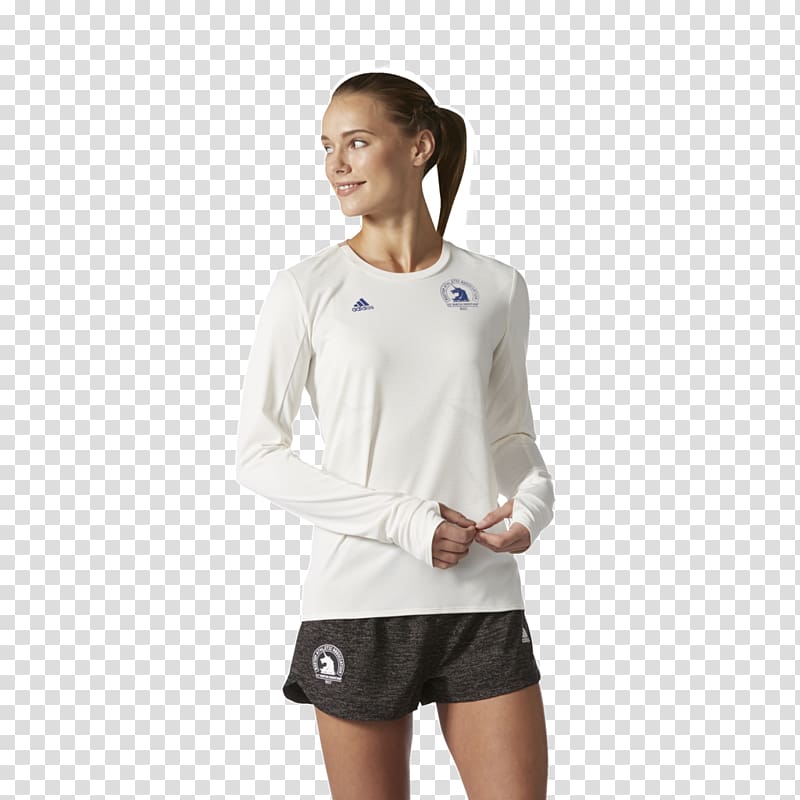 2017 Boston Marathon T-shirt Jersey Sleeve Adidas, White shoe through train transparent background PNG clipart
