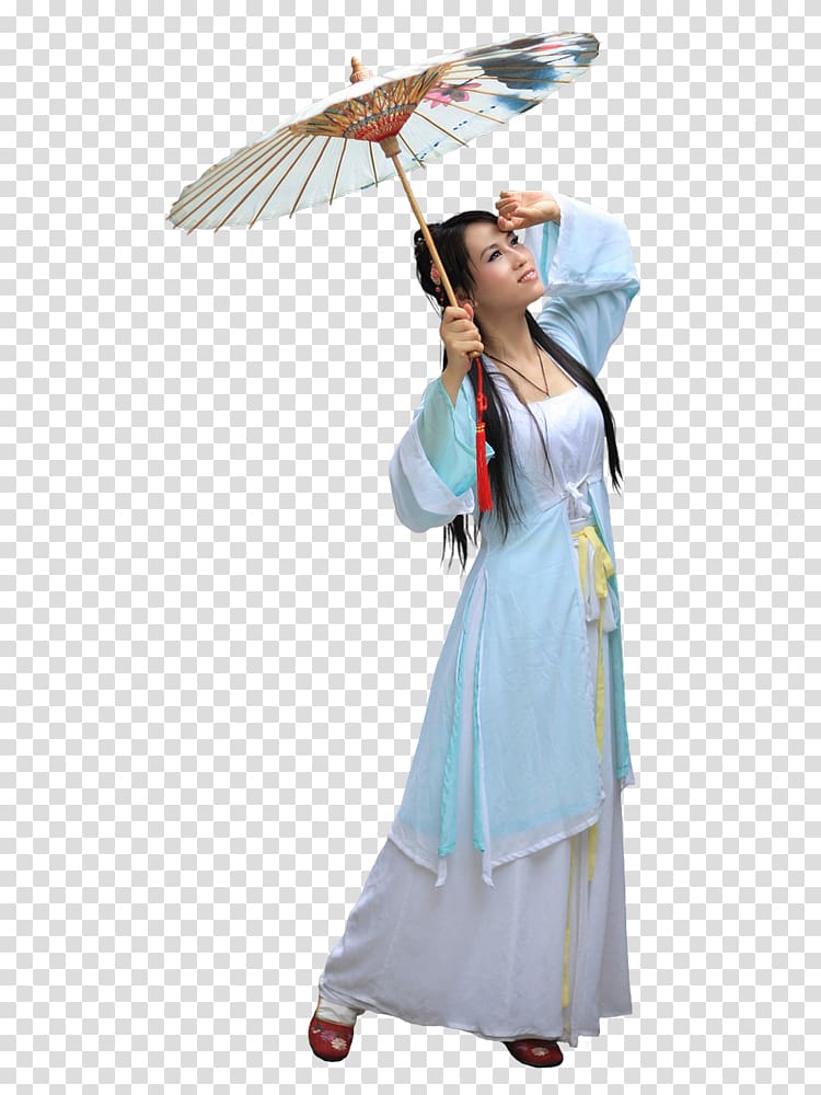 Oil-paper umbrella Robe Costume drama, 美女 transparent background PNG clipart