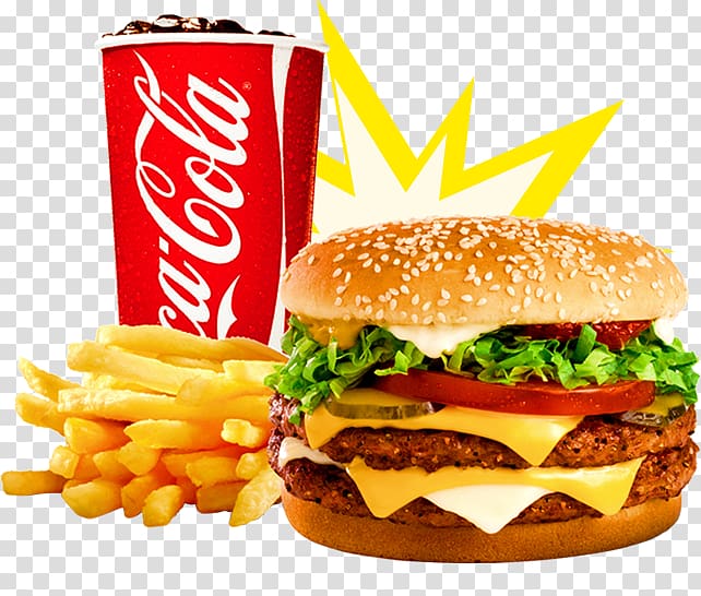 Hamburger Cheeseburger French fries Fizzy Drinks Veggie burger, coca cola transparent background PNG clipart