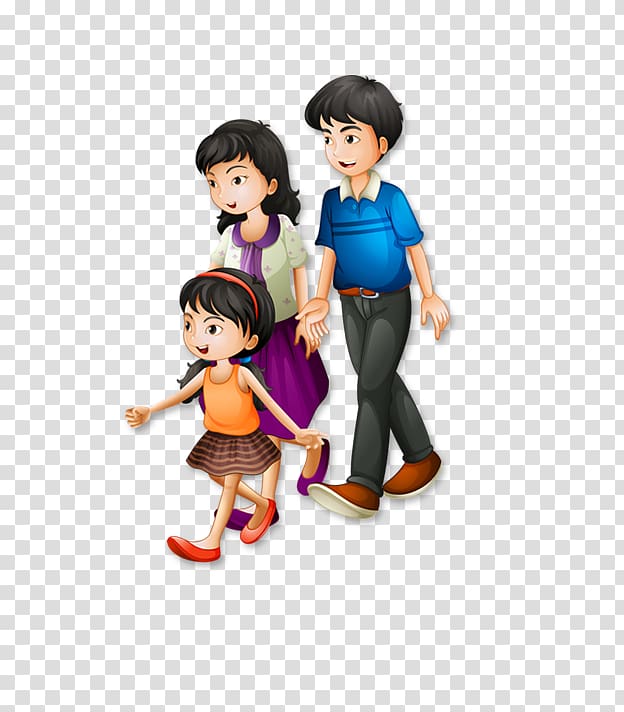 father, mother, and daughter , Walking Cartoon , Cartoon family transparent background PNG clipart