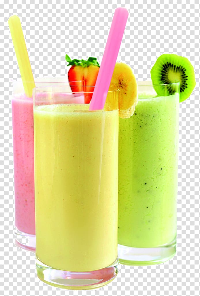three variety of flavor juices, Smoothie Milkshake Juice Raw foodism Health shake, Fruit milk tea transparent background PNG clipart