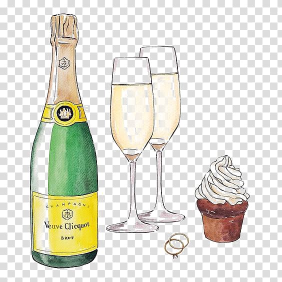 green liquor bottle and two champagne glasses illustration, Champagne glass White wine, Champagne transparent background PNG clipart