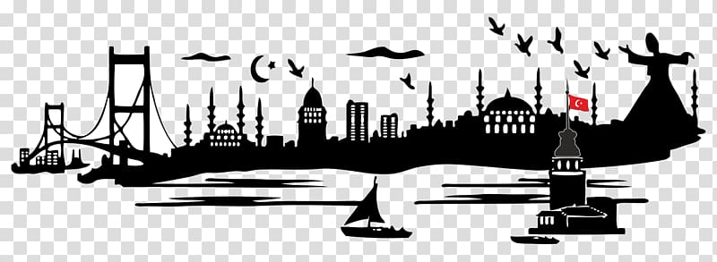 high rise buildings, boat, and bridge illustration, Maiden\'s Tower Galata Tower Cappadocia Tours Bosphorus Skyline, city silhouette transparent background PNG clipart