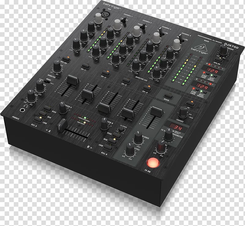 Audio Mixers DJ mixer BEHRINGER PRO MIXER DJX750, musical instruments transparent background PNG clipart