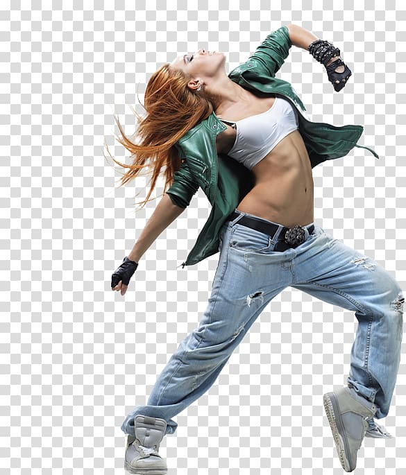 dancing woman wearing green leather jacket and white crop top, Street dance Hip-hop dance Hip hop music Dance studio, dance transparent background PNG clipart