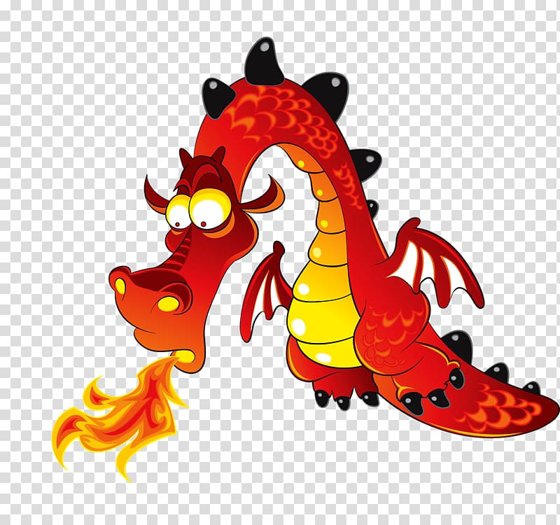 Dragon Fire breathing Illustration, Red Dinosaur transparent background PNG clipart