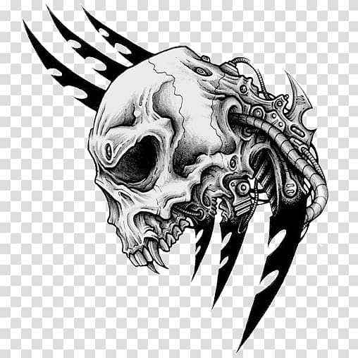 Black and Gray Half Skull Tattoo Design