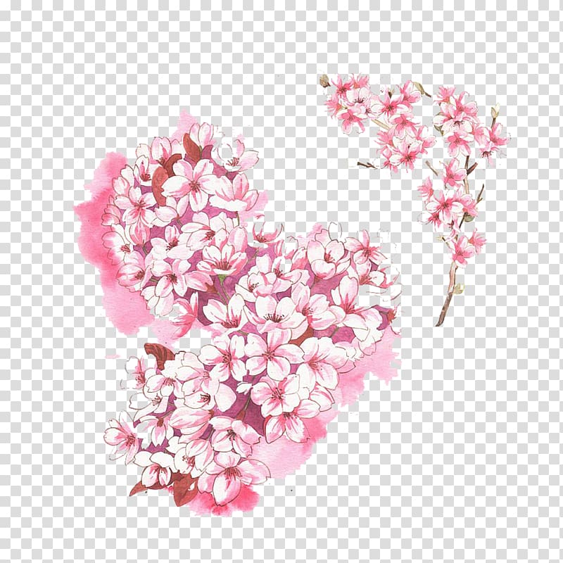 Cherry blossom Cerasus, Warm hand-painted cherry trees buckle free material transparent background PNG clipart