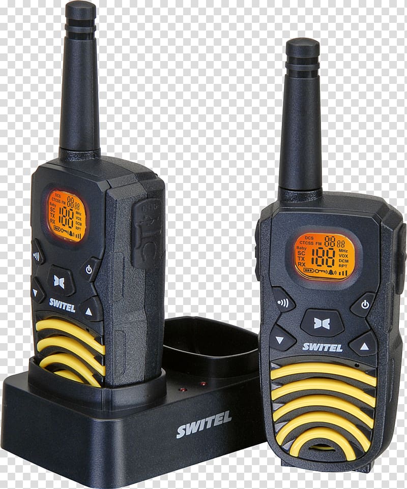 Two-way radio PMR handheld transceiver Switel WTC2700B 2-piece set PMR446 PMR Funkgeräte Set schwarz-orange, Switel WTC570 Sportpack Walkie-talkie, handy talkie transparent background PNG clipart