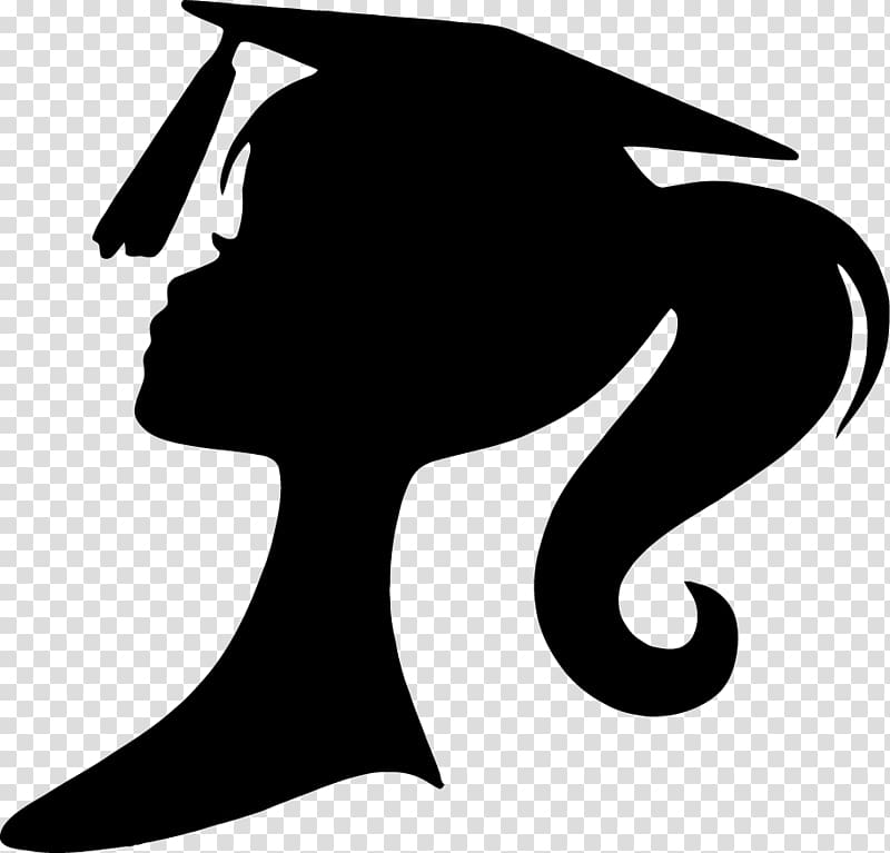 woman wearing graduation hat art, Silhouette Graduation ceremony Square academic cap Party, graduation gown transparent background PNG clipart