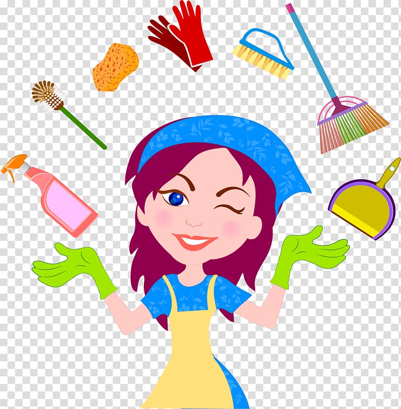 woman with assorted cleaning items illustration, Cleaner Maid service Cleaning Housekeeping, House clean helper transparent background PNG clipart