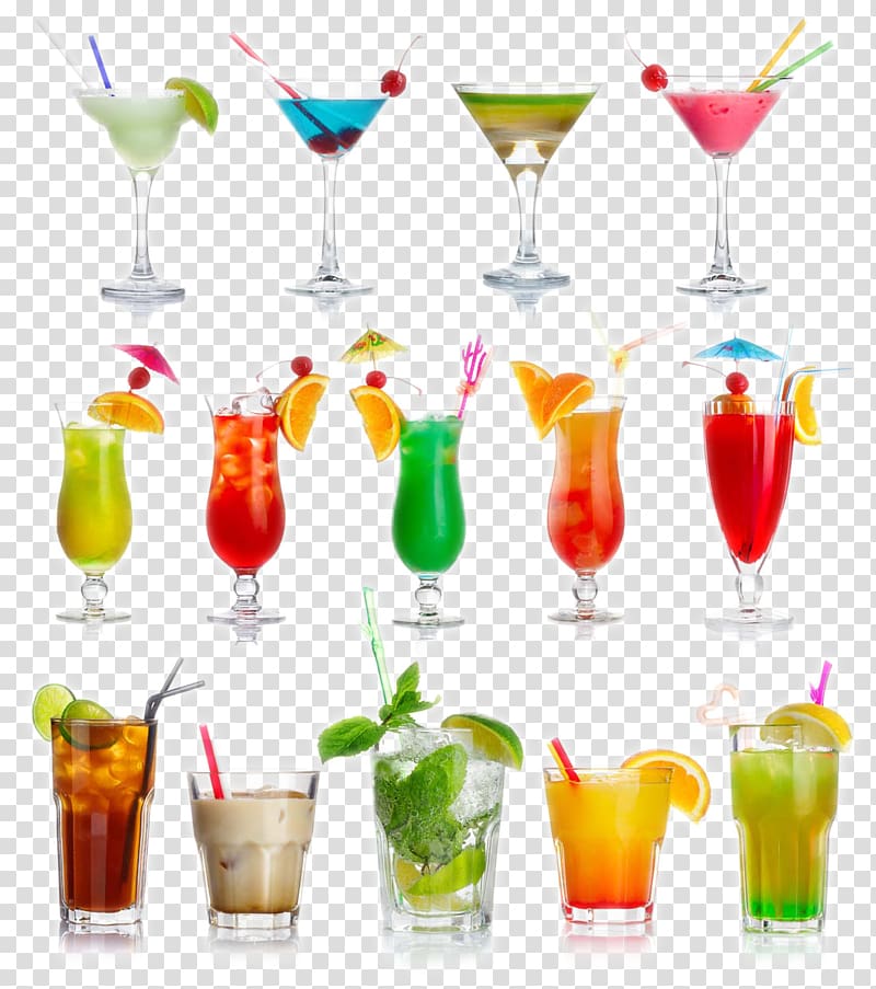 assorted-color clear drinking glasses illustration, Cocktail Mojito Daiquiri Margarita Martini, Xia Jiqing new drink juice transparent background PNG clipart