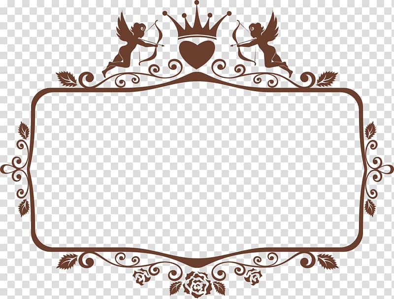 brown floral, crown, and cupids border illustration, Recreation Brown Area Pattern, Brown crown frame transparent background PNG clipart
