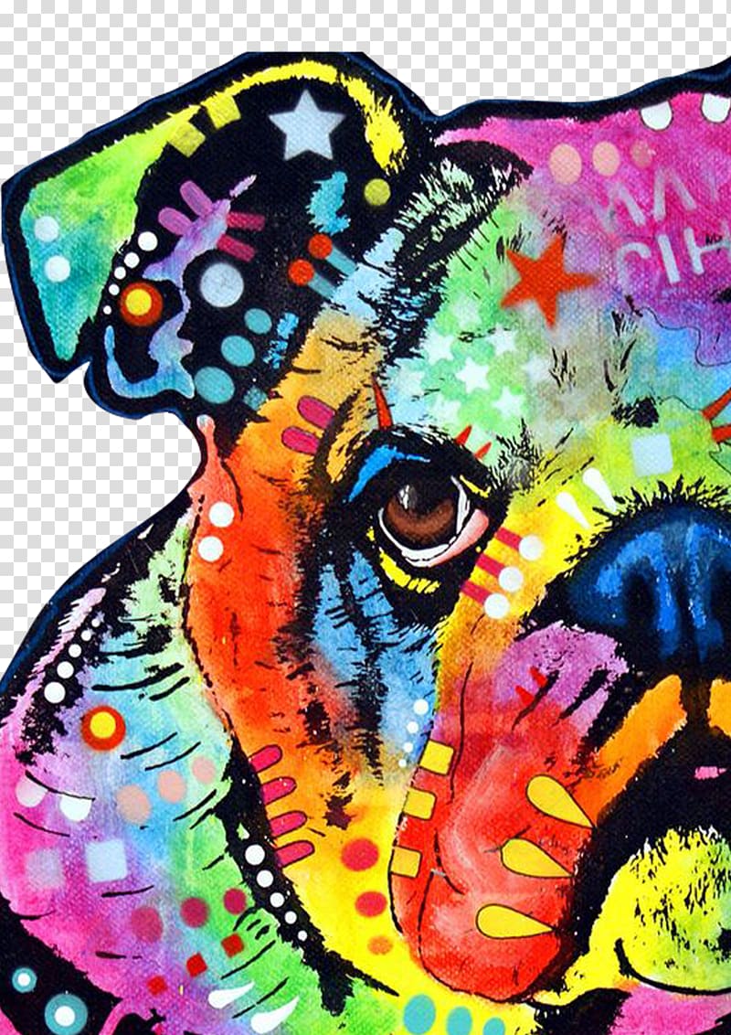 multicolored English bulldog painting, French Bulldog Puppy Canvas print Poster, dog transparent background PNG clipart