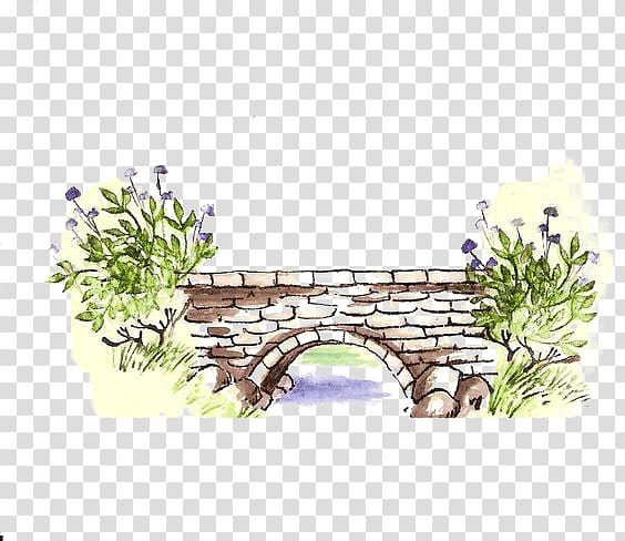 brown and blue bridge drawing, Watercolor painting Pats Rubber Stamps and Scrapbook Supplies Bridge Drawing , Drawing bridge transparent background PNG clipart