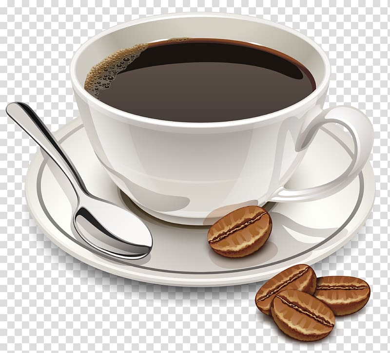 white teacup on saucer with coffee illustration, Coffee Papua New Guinea Espresso Cafe, Cup coffee transparent background PNG clipart