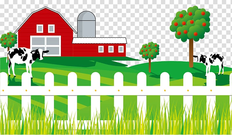 two cows near barn house art, Milk Cattle Poster Advertising, Farm cow fence transparent background PNG clipart
