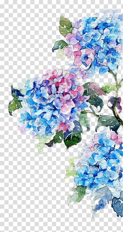Watercolor painting Flower Drawing, Watercolor flowers, painting of blue and pink flowers transparent background PNG clipart