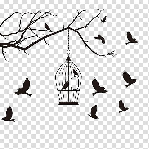 Bird Silhouette , Cage with birds transparent background PNG clipart