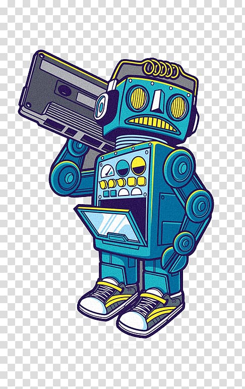 blue and gray robot holding boombox illustration, Sticker Robot Decal T-shirt, Robot Rock transparent background PNG clipart