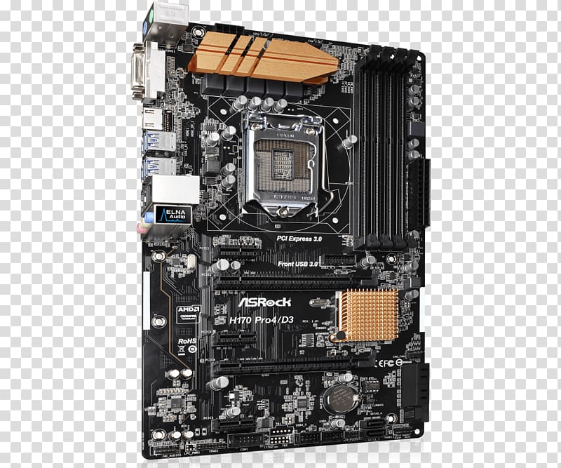 Motherboard ASRock Z170 Pro4 / D3 Computer hardware Printed circuit board Central processing unit, 4core Cpu transparent background PNG clipart