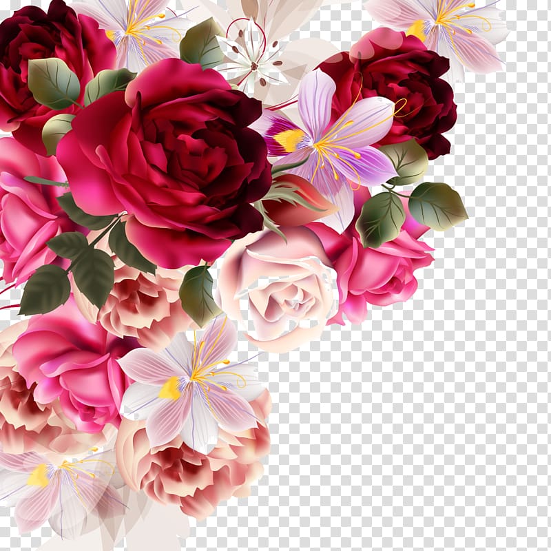 Flower bouquet Rose Drawing, Beautiful flowers material painting plant, assorted-color petaled flowers transparent background PNG clipart