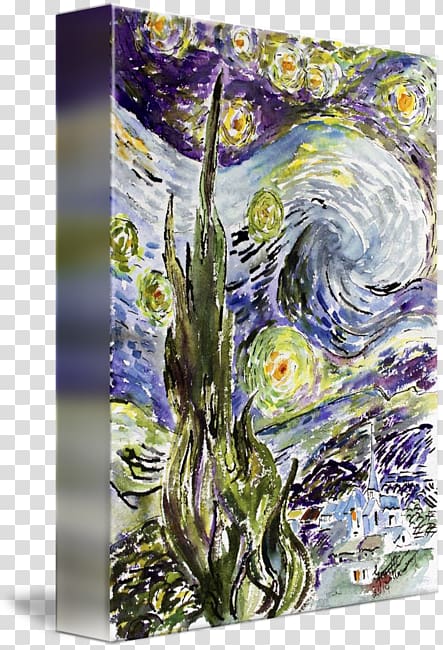 Watercolor painting Flower Modern art, van gogh the starry night transparent background PNG clipart