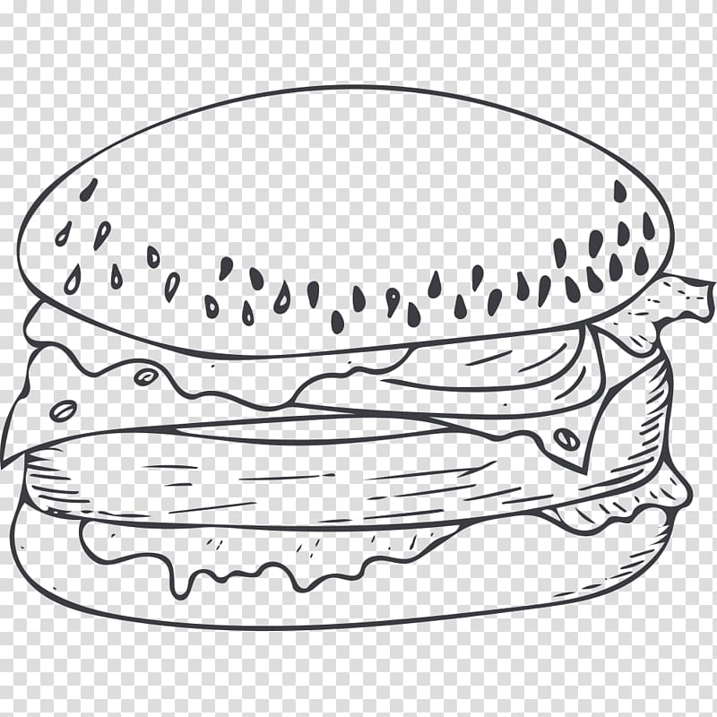 Cartoon Poster Black and white, hand painted burger transparent background PNG clipart