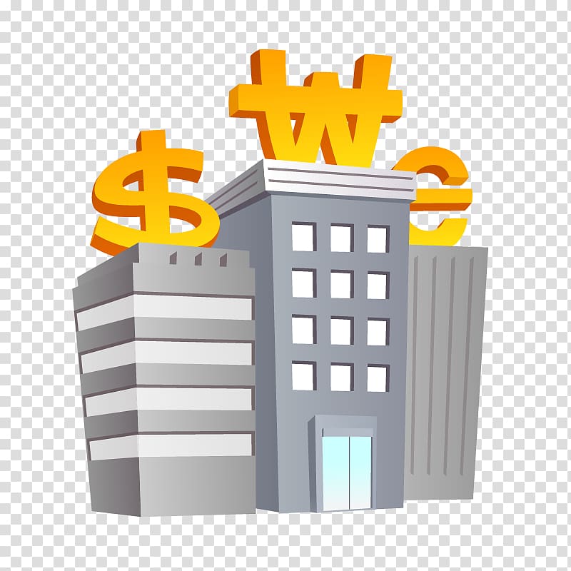 Cartoon Marketing Comics Illustration, Bank buildings transparent background PNG clipart