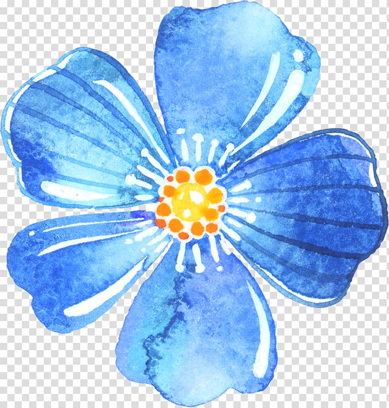 cartoon blue watercolor flowers transparent background PNG clipart