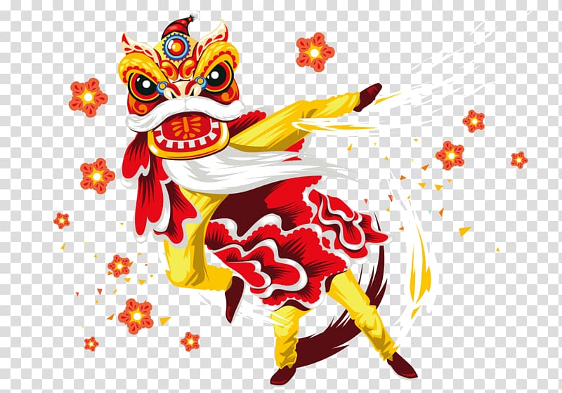 dancing dragon illustration, Lion dance Chinese New Year Dragon dance Poster, lion dance transparent background PNG clipart
