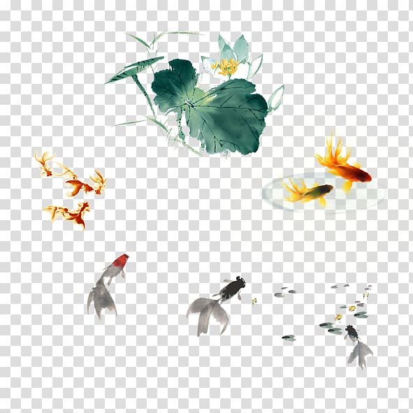 Chinese painting Gongbi Ink wash painting Watercolor painting, Pond fish transparent background PNG clipart