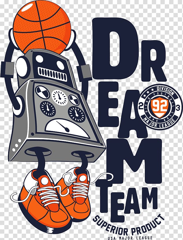 robot with basketball illustration, T-shirt Philadelphia 76ers 1992 United States men\'s Olympic basketball team NBA, printing robot shooting transparent background PNG clipart