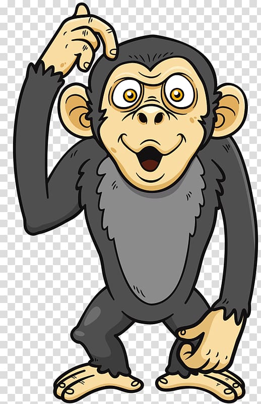 Cartoon Ape Monkey Illustration, Pierced ear scratching cheek transparent background PNG clipart