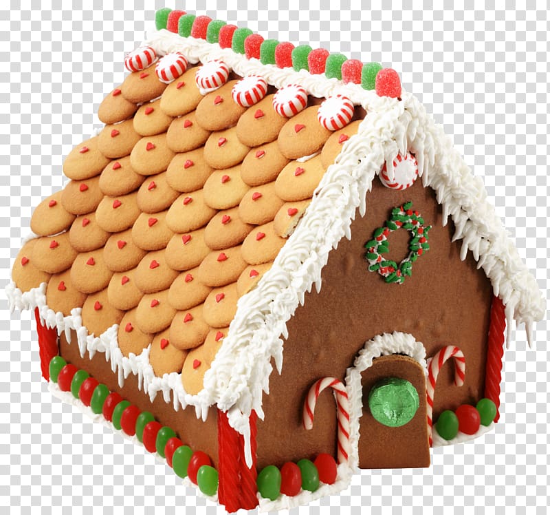 brown and beige house-shaped cake, Gingerbread house Candy cane , Large Gingerbread House transparent background PNG clipart