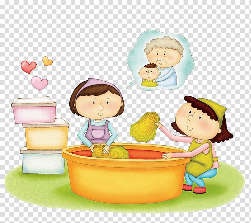 , The child to help her mother to wash vegetables transparent background PNG clipart