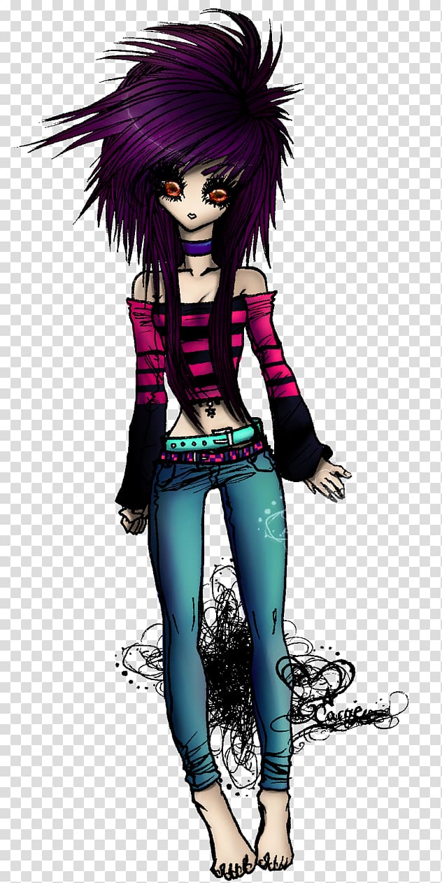 Black hair Purple Punk fashion Legendary creature, purple transparent background PNG clipart