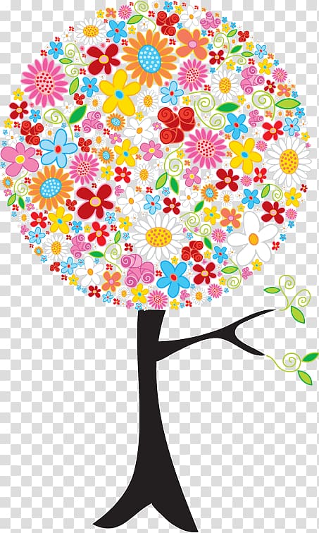 a variety of flowers cartoon tree transparent background PNG clipart