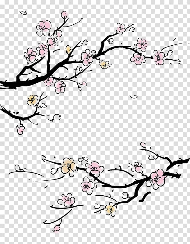 Chinese painting Illustration, Ink Plum transparent background PNG clipart