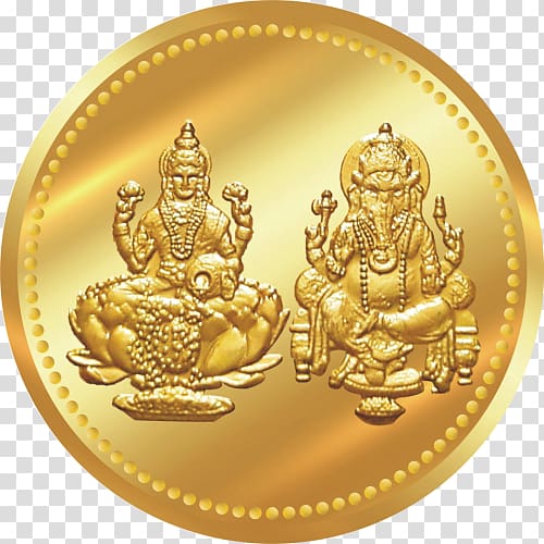 Ganesha Lakshmi Gold coin, Sri Ganesh transparent background PNG clipart