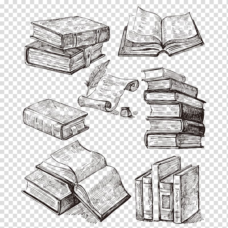 Hand Drawn Line Drawing Book Illustration Stacks Of Books Line Drawing  Brush Cartoon Illustration PNG and Vector with Transparent Background for  Free Download