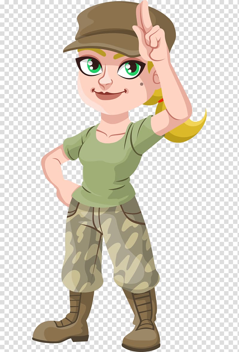 female raising her left hand illustration, Cartoon Soldier Drawing Illustration, Hand-painted blonde woman wearing a hat cartoon soldier transparent background PNG clipart
